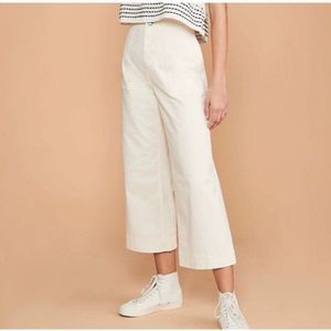 Free People Cream Wide-Leg Cropped Jeans